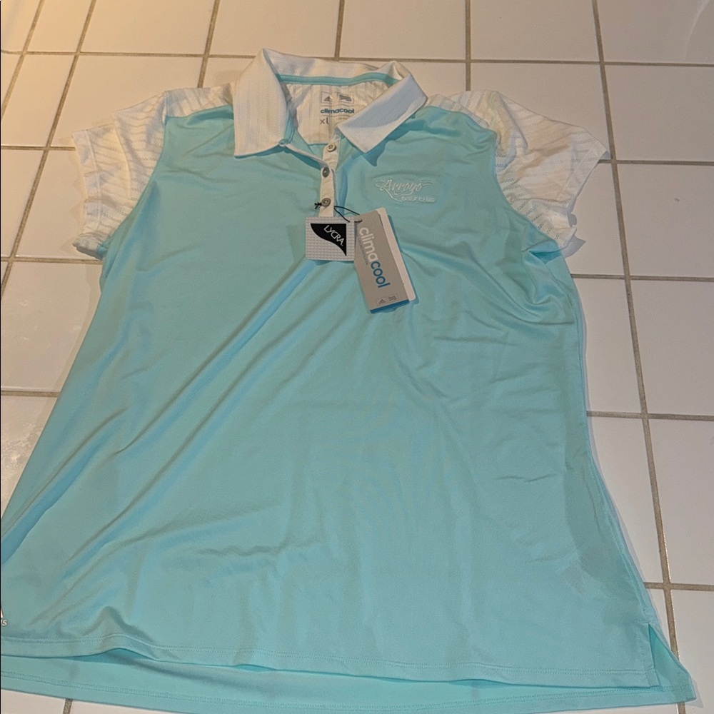 Adidas Climacool short Sleeve XL bluewhite NWTgolf🐈‍⬛Arroyo golf club embroidery